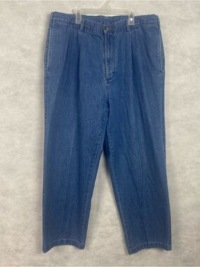 Vintage Denim Pleated Mens Jeans 38x29 Blue Baggy Casual Pants